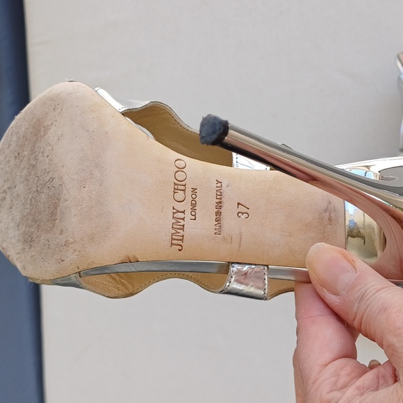 JIMMY CHOO difussed silver mirror cage heels shoes 37 7 Easter - Picture 10 of 17